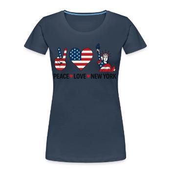 Paix Amour New York - T-shirt bio Premium Femme - bleu marine - Devant - Mia (176cm)