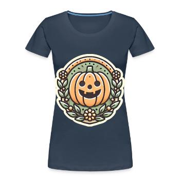 Vintage Halloween citrouille couronne badge - T-shirt bio Premium Femme - bleu marine - Devant - Mia (176cm)