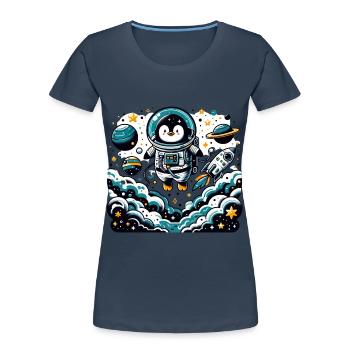 Pinguin als Astronaut für Pinguin Fan - Frauen Premium Bio T-Shirt - Navy - Vorne - Mia (176cm)