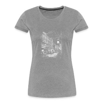 Cityscape relief with tram and electricity pylons - Women's Premium Organic T-Shirt - navy - Front - Mia (176cm)