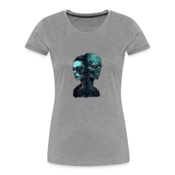 Schöne Skelett Cyborg Gothic Frau zwei Gesichter - Frauen Premium Bio T-Shirt - Navy - Vorne - Mia (176cm)