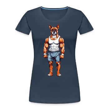 Boxer Bodybuilder Drôle Chien Papa Motif - T-shirt bio Premium Femme - bleu marine - Devant - Mia (176cm)