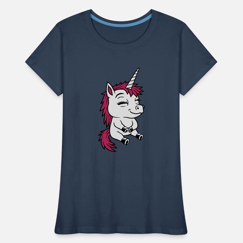 Sitzendes kleines Comic Einhorn Frauen Premium Bio T-Shirt