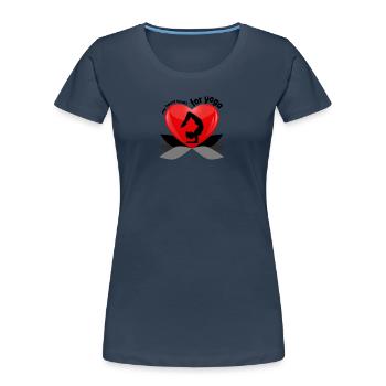 Yoga T-shirt with yoga design for yoga class Namaste - Women's Premium Organic T-Shirt - navy - Front - Mia (176cm)