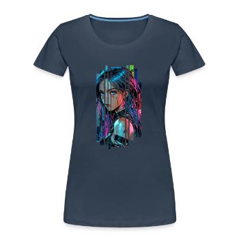 Cyber Frau Urbane Stadt Neon - Frauen Premium Bio T-Shirt - Navy - Vorne - Mia (176cm)