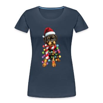 Noël Rottweiler Noël Père Noël Mignon Chien Cadeau - T-shirt bio Premium Femme - bleu marine - Devant - Mia (176cm)