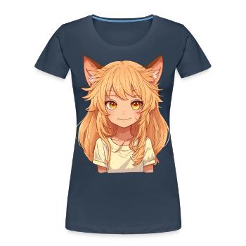 Kemonomimi Anime Manga Kawaii Chibi Girl Character - Women's Premium Organic T-Shirt - navy - Front - Mia (176cm)