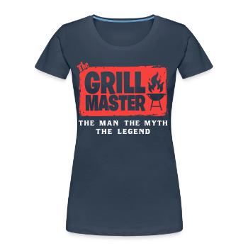 The Grillmaster BBQ Grilling Cult Saying - Women's Premium Organic T-Shirt - navy - Front - Mia (176cm)