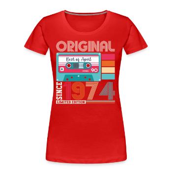 49th birthday man April Born 1974 Cassette - Women's Premium Organic T-Shirt - navy - Front - Mia (176cm)