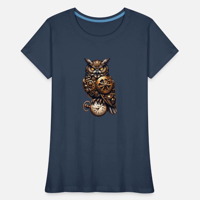 Clockwork Sentinel: Steampunk-Eule mit Getriebe Frauen Premium Bio T-Shirt