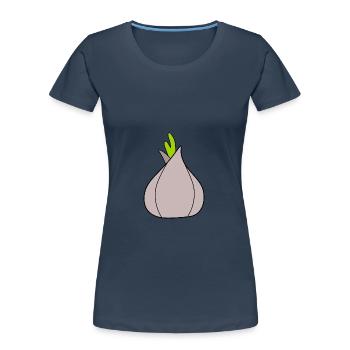 Légumes à l’oignon végétaliens - T-shirt bio Premium Femme - bleu marine - Devant - Mia (176cm)
