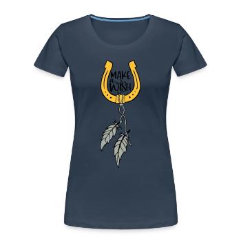 WISH HOOVES HORSE DREAMS HORSES WISH MOTIF - Women's Premium Organic T-Shirt - navy - Front - Mia (176cm)