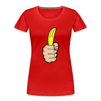 Banane à la main - T-shirt bio Premium Femme - bleu marine - Devant - Mia (176cm)