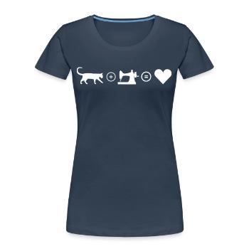 Katze und Nähen ist Liebe, macht glücklich - Frauen Premium Bio T-Shirt - Navy - Vorne - Mia (176cm)