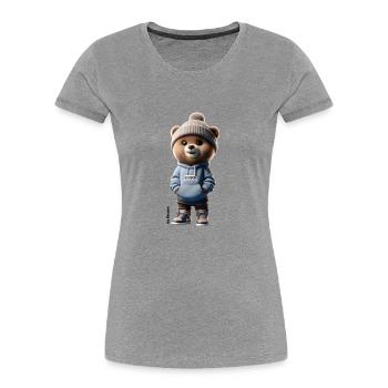 Baer mit Hoodie - Frauen Premium Bio T-Shirt - Navy - Vorne - Mia (176cm)