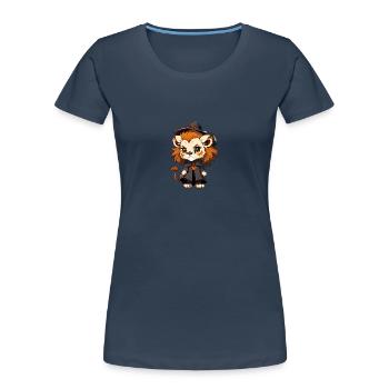 Lion d’Halloween mignon avec chapeau de sorcière. - T-shirt bio Premium Femme - bleu marine - Devant - Mia (176cm)