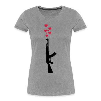 AK47 anti-war theme arms and hearts - Women's Premium Organic T-Shirt - navy - Front - Mia (176cm)