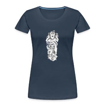 Trois singes - T-shirt bio Premium Femme - bleu marine - Devant - Mia (176cm)