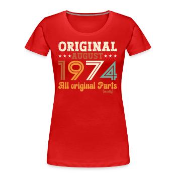 50e anniversaire Original août 1974 Né en 1974 - T-shirt bio Premium Femme - bleu marine - Devant - Mia (176cm)