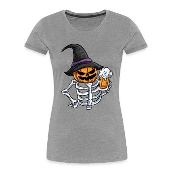 Squelette Citrouille Visage - T-shirt bio Premium Femme - bleu marine - Devant - Mia (176cm)