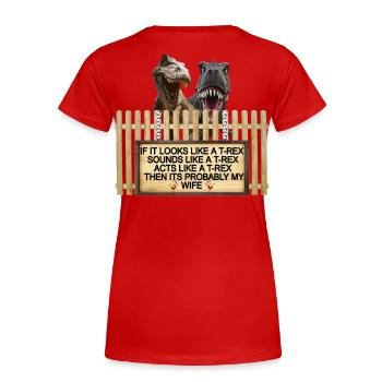 TREX Femme Blague Signe Tee - T-shirt bio Premium Femme - rouge - Dos - Mia (176cm)