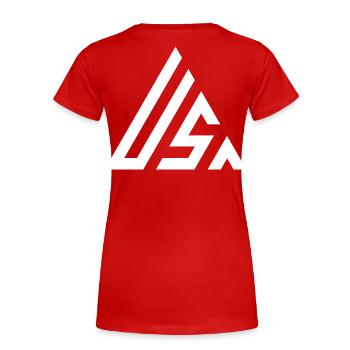 USA Weißes Dreieck Logo - Frauen Premium Bio T-Shirt - Rot - Hinten - Mia (176cm)