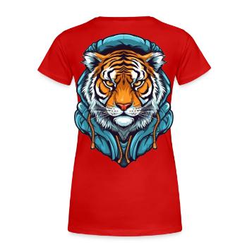 Stilisierter Tiger mit Hoodie-Design - Frauen Premium Bio T-Shirt - Rot - Hinten - Mia (176cm)