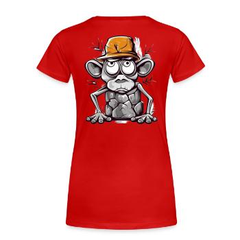Humorous monkey with cap illustration - Women's Premium Organic T-Shirt - red - Back - Mia (176cm)