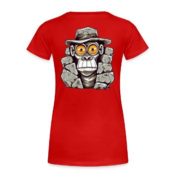 Stone Age Monkey T-Shirt Design - Women's Premium Organic T-Shirt - red - Back - Mia (176cm)