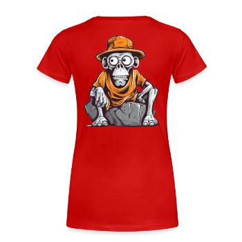 Skull Affe mit Hut und T-Shirt - Frauen Premium Bio T-Shirt - Rot - Hinten - Mia (176cm)