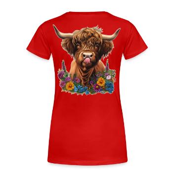 Bovins Highland avec des fleurs - T-shirt bio Premium Femme - rouge - Dos - Mia (176cm)