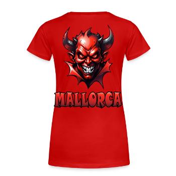 Mallorca mit Red Devil - Frauen Premium Bio T-Shirt - Rot - Hinten - Mia (176cm)
