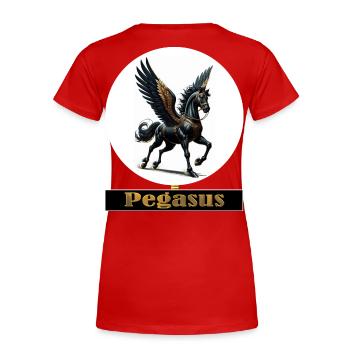 Pegasus mit schwarzen Flügeln - Frauen Premium Bio T-Shirt - Rot - Hinten - Mia (176cm)