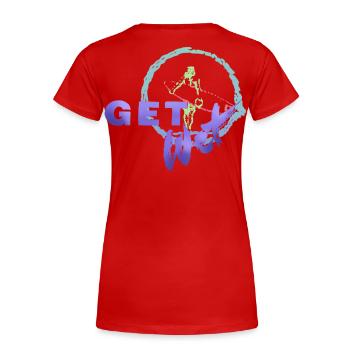 SHARKYS OLDHOUSE get wet  - Frauen Premium Bio T-Shirt - Rot - Hinten - Mia (176cm)