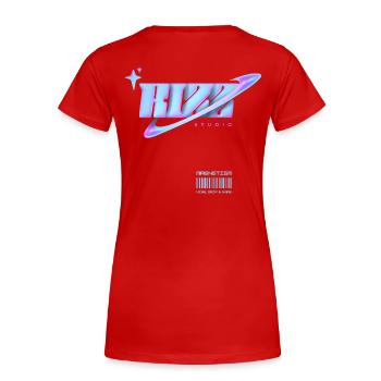 Rizz Studio Galaxy Look - Frauen Premium Bio T-Shirt - Rot - Hinten - Mia (176cm)