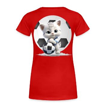 Kätzchen-Maskottchen mit Fußball - Frauen Premium Bio T-Shirt - Rot - Hinten - Mia (176cm)