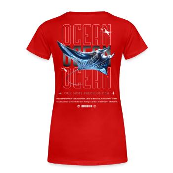 Ocean Manta Precious Treasure - Women's Premium Organic T-Shirt - red - Back - Mia (176cm)