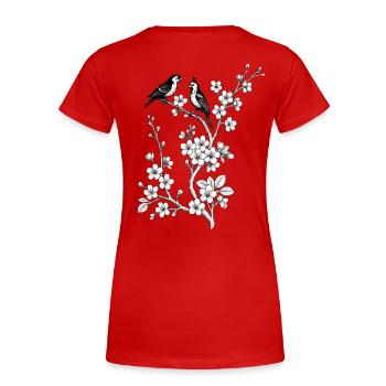 Vögel auf Kirschzweig - Frauen Premium Bio T-Shirt - Rot - Hinten - Mia (176cm)