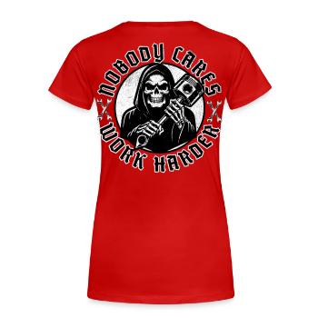 Biker Motorcyclist Motorcycle Chopper Work Harder - Women's Premium Organic T-Shirt - red - Back - Mia (176cm)