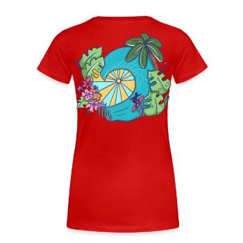 Tropical Ocean Wave with Palms – Summer Art - Women's Premium Organic T-Shirt - red - Back - Mia (176cm)