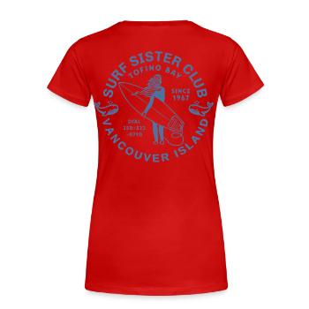 Surf sister club Île Vancouver - T-shirt bio Premium Femme - rouge - Dos - Mia (176cm)