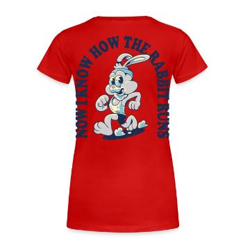 Rabbit Sprint Cartoon - Women's Premium Organic T-Shirt - red - Back - Mia (176cm)