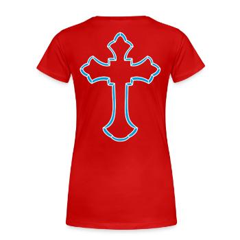 Neon-Kreuz Silhouette - Frauen Premium Bio T-Shirt - Rot - Hinten - Mia (176cm)