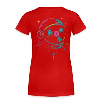 Space Vinyl Astronaut, Cosmic DJ Sound - Women's Premium Organic T-Shirt - red - Back - Mia (176cm)
