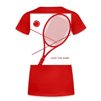 Tennis - J’adore le jeu - T-shirt bio Premium Femme - rouge - Dos - Mia (176cm)