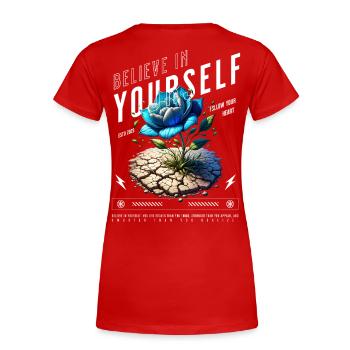 Believe in Yourself Blossom - Women's Premium Organic T-Shirt - red - Back - Mia (176cm)