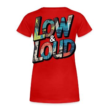 Low and Loud Motif for JDM & Tuning Fans - Women's Premium Organic T-Shirt - red - Back - Mia (176cm)