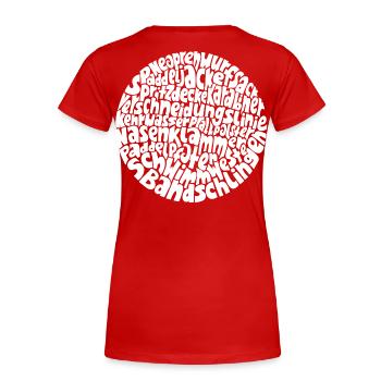 Word circle typo-cosmos with whitewater words - Women's Premium Organic T-Shirt - red - Back - Mia (176cm)