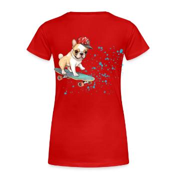 Skateboard Bulldog mit Cap - Frauen Premium Bio T-Shirt - Rot - Hinten - Mia (176cm)