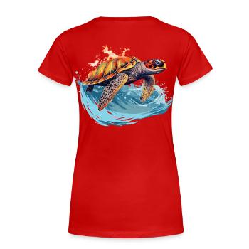 Wilde Meeresschildkröte in Welle - Frauen Premium Bio T-Shirt - Rot - Hinten - Mia (176cm)
